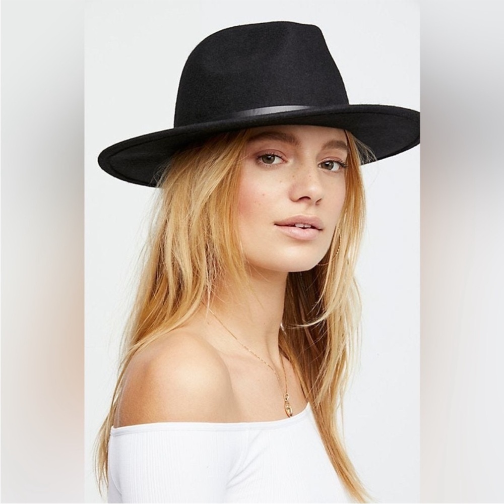 Free People Wool Black Hat Fedora One Size with Black Band - Picture 12 of 14